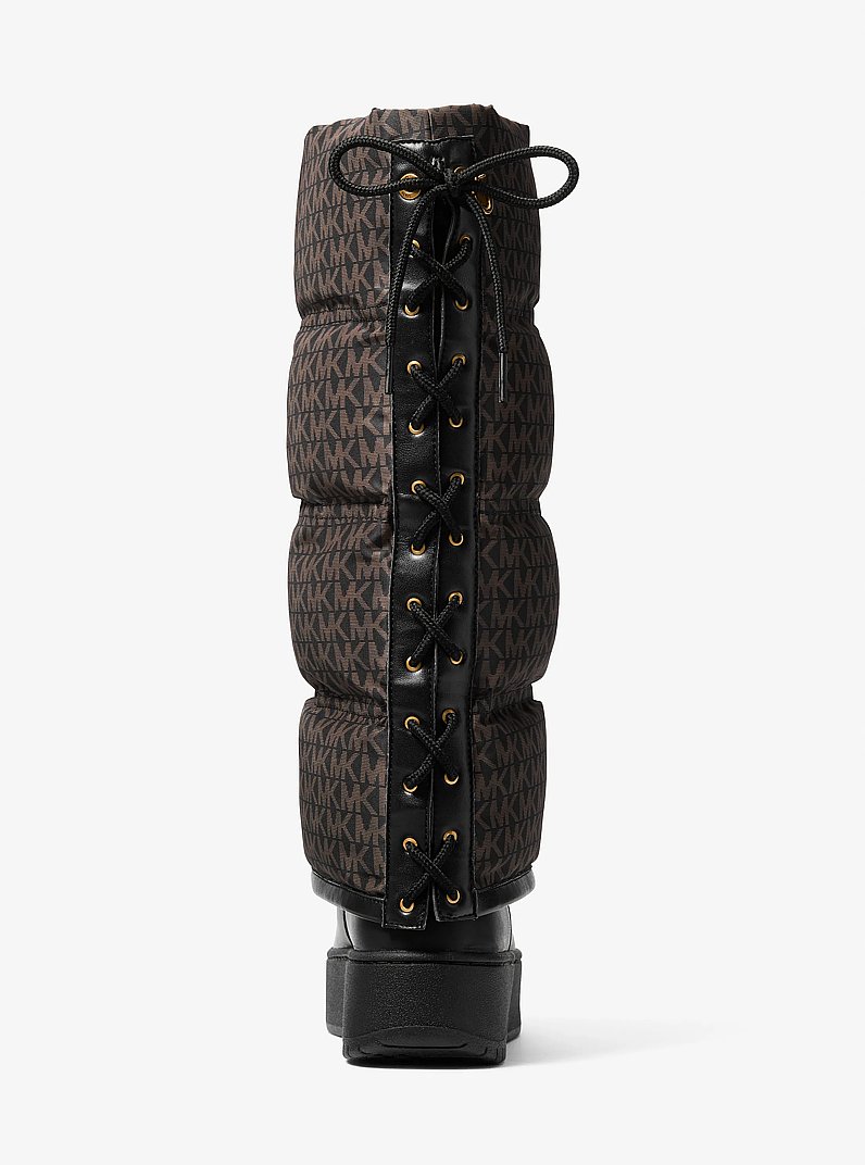 Starling Signature Logo Print Puffer Boot in BROWN | Michael Kors