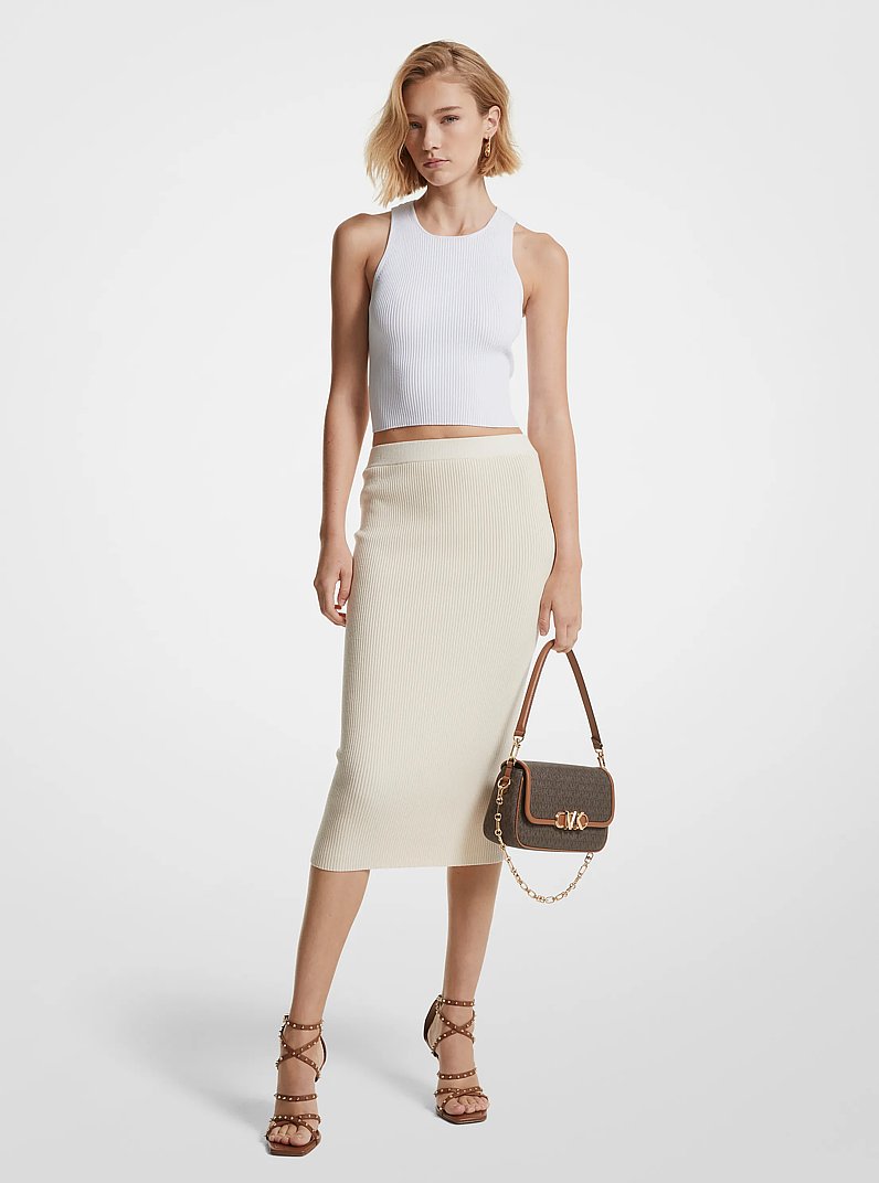 Ribbed Merino Wool Blend Pencil Skirt