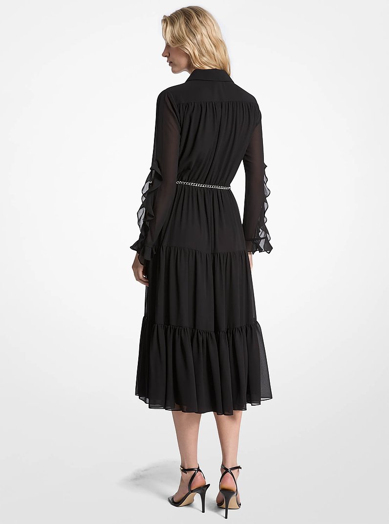 Ruffled Georgette Midi Dress in BLACK | Michael Kors