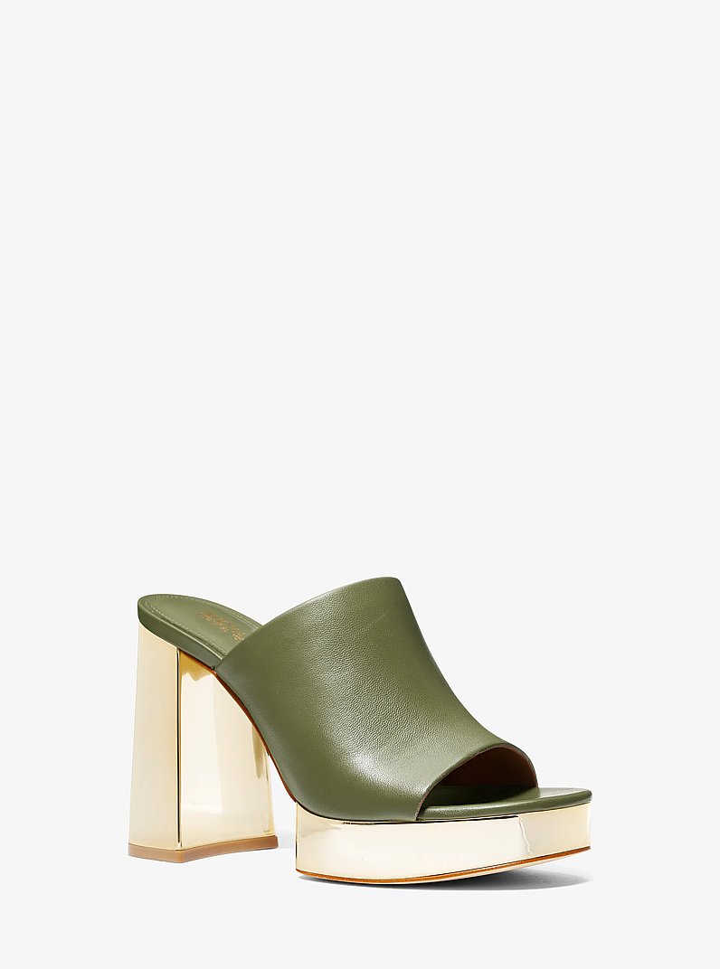 Celeste Leather Platform Mule in LUGGAGE - Sale | Michael Kors [US]