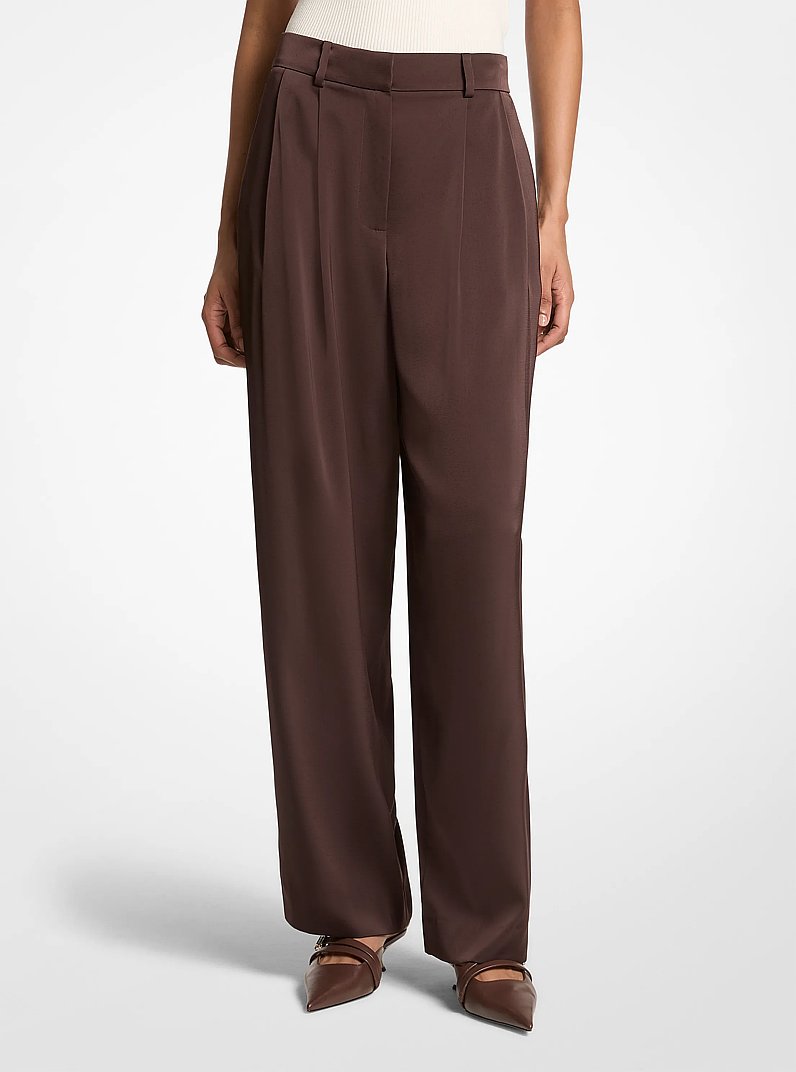 Pleated Satin Pants in CHOCOLATE | Michael Kors