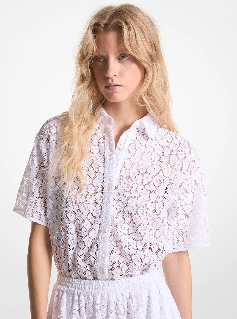 Leopard Corded Lace Shirt in WHITE | Michael Kors
