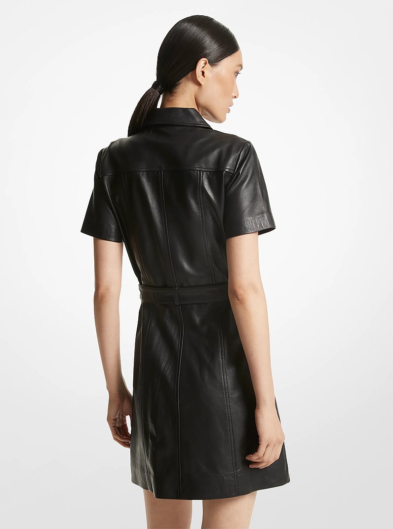Kleid aus Leder mit G&uuml;rtel in SCHWARZ | Michael Kors