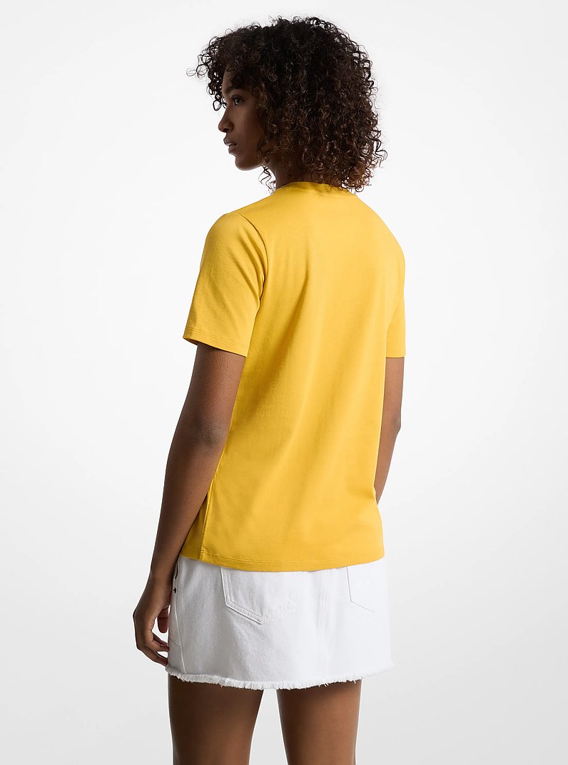 T-shirt en jersey de coton biologique avec logo &agrave; boutons in JAUNE MARGUERITE | Michael Kors