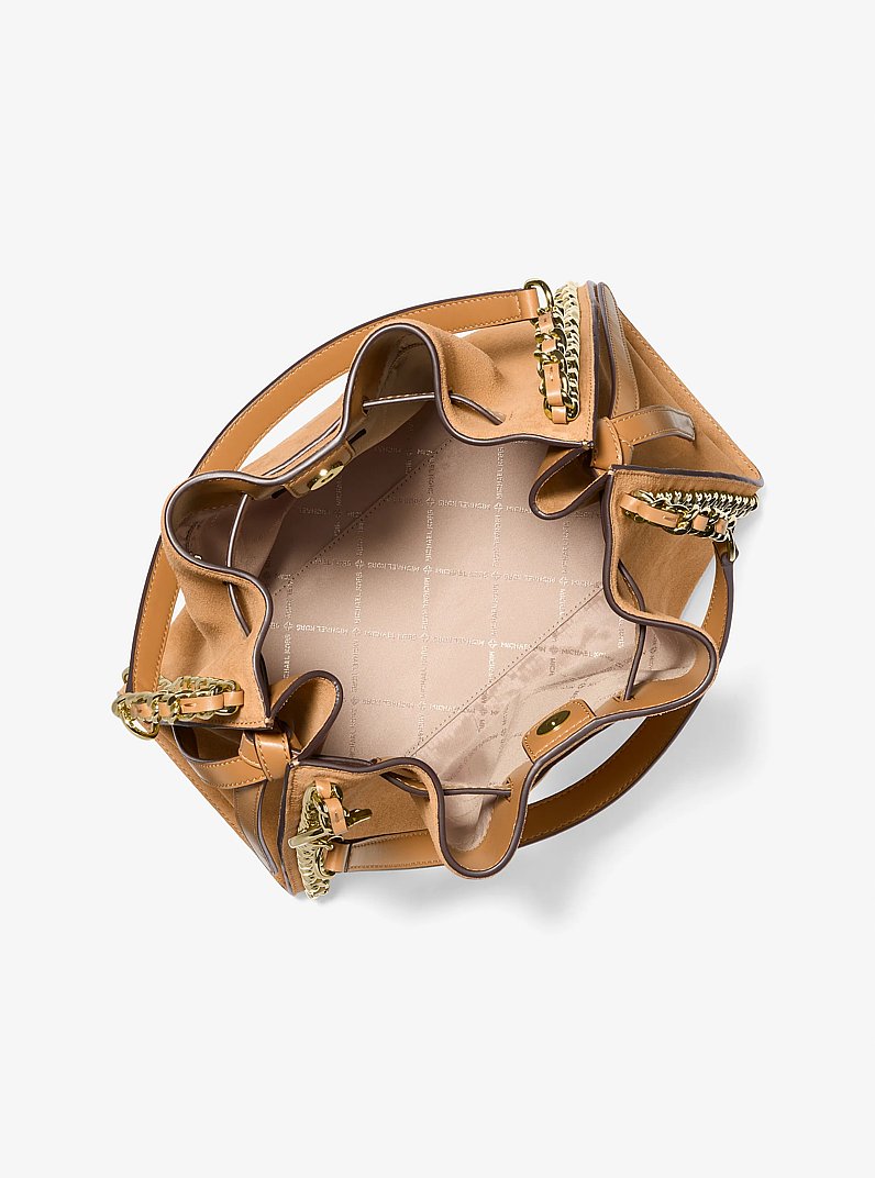 Mina Large Suede Chain Shoulder Bag in POWDER BLUSH - Sale