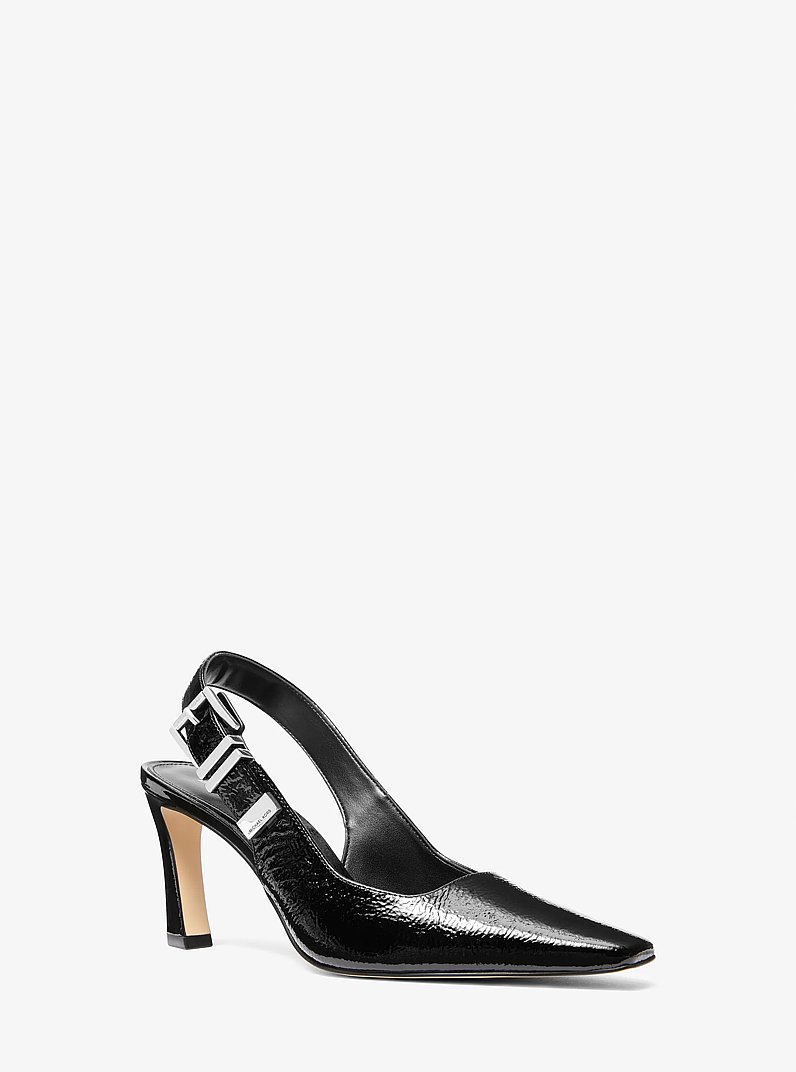 Darrington Crackled Patent Leather Slingback Pump in BLACK | Michael Kors