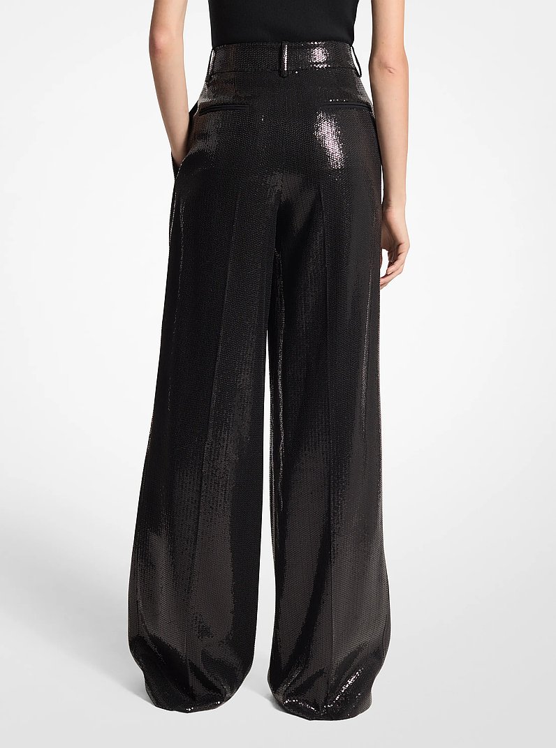 Sequined Crepe Sabl&eacute; Wide-Leg Trousers in BLACK | Michael Kors