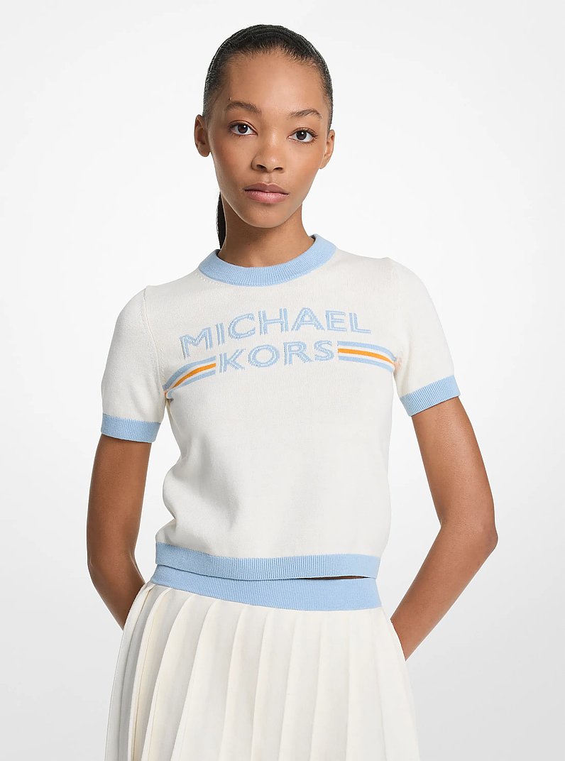 Logo Knit Short-Sleeve Sweater in BONE | Michael Kors