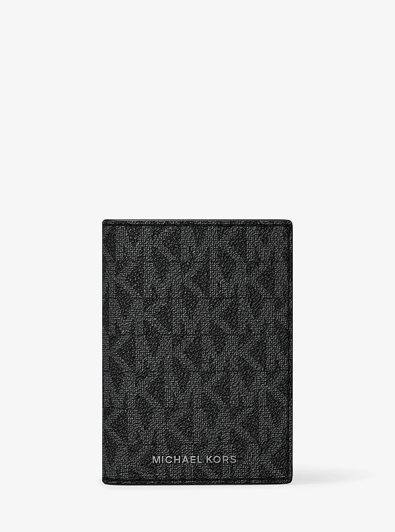 Hudson Signature Logo Folio Card Case in BLACK | Michael Kors