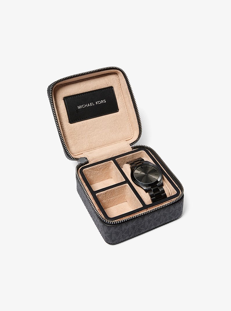 Cooper Logo Watch Travel Case in BLACK | Michael Kors