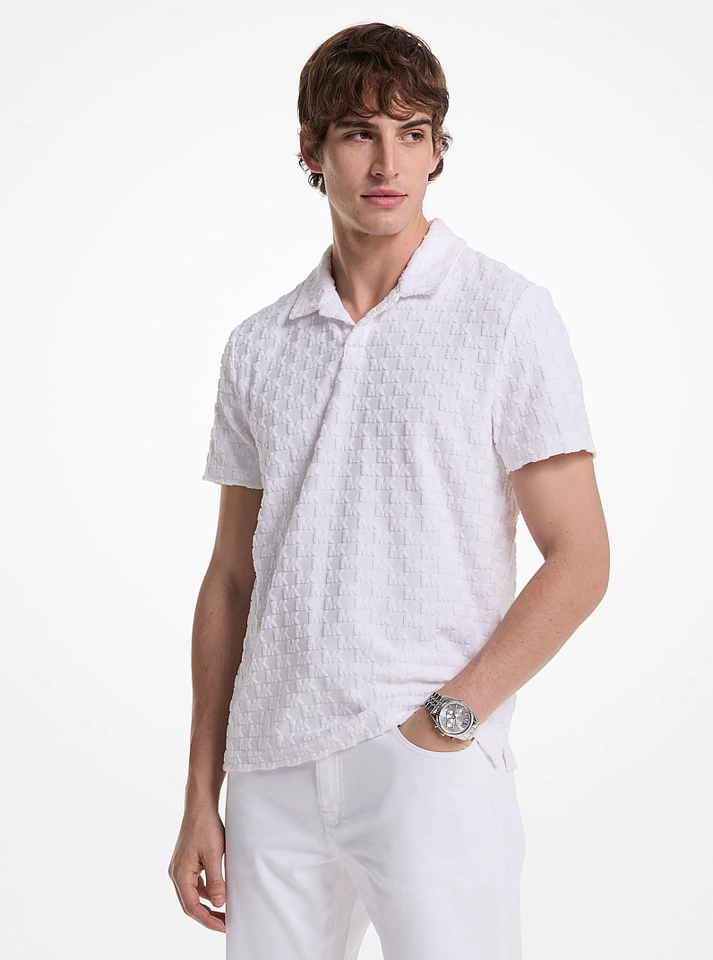 Logo Jacquard Terry Polo Shirt in WHITE | Michael Kors