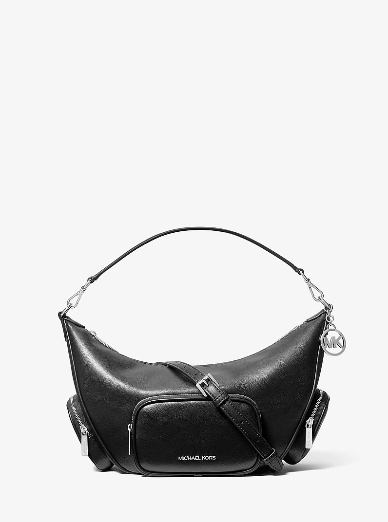 Merritt Medium Burnished Convertible Shoulder Bag in NOIR | Michael Kors