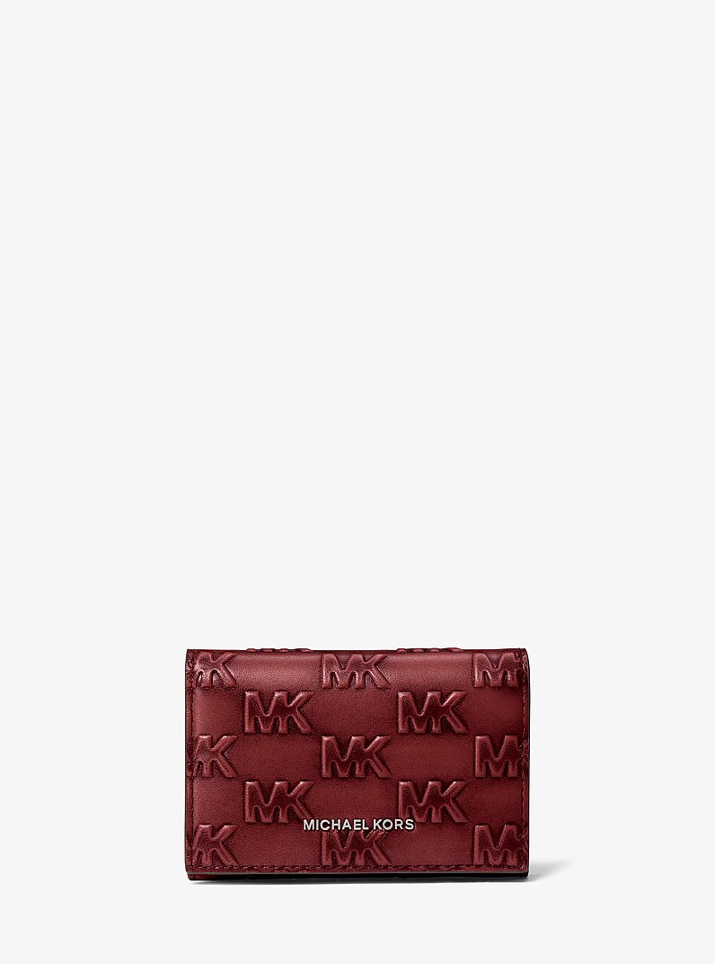 Portefeuille Hudson en cuir bruni gaufr&eacute; &agrave; logo in ROUGE POURPRE | Michael Kors