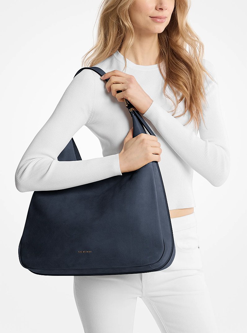 Nolita Large Nubuck Hobo Shoulder Bag in NAVY | Michael Kors