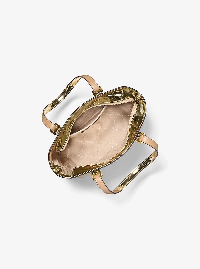 Jet Set Extra-Small Metallic Logo Debossed Convertible Tote Bag in PALE GOLD | Michael Kors
