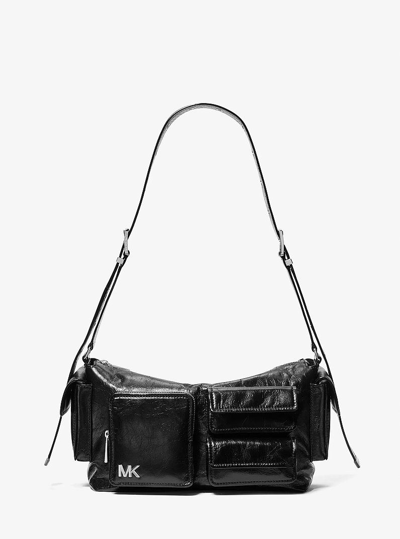 Dakota Large Crinkled Leather Shoulder Bag in BLACK | Michael Kors