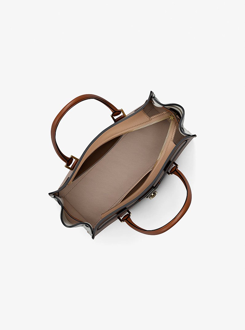 Hamilton Moderne Small Color-Blocked Leather Satchel in CAQUI MULTICOLOR | Michael Kors