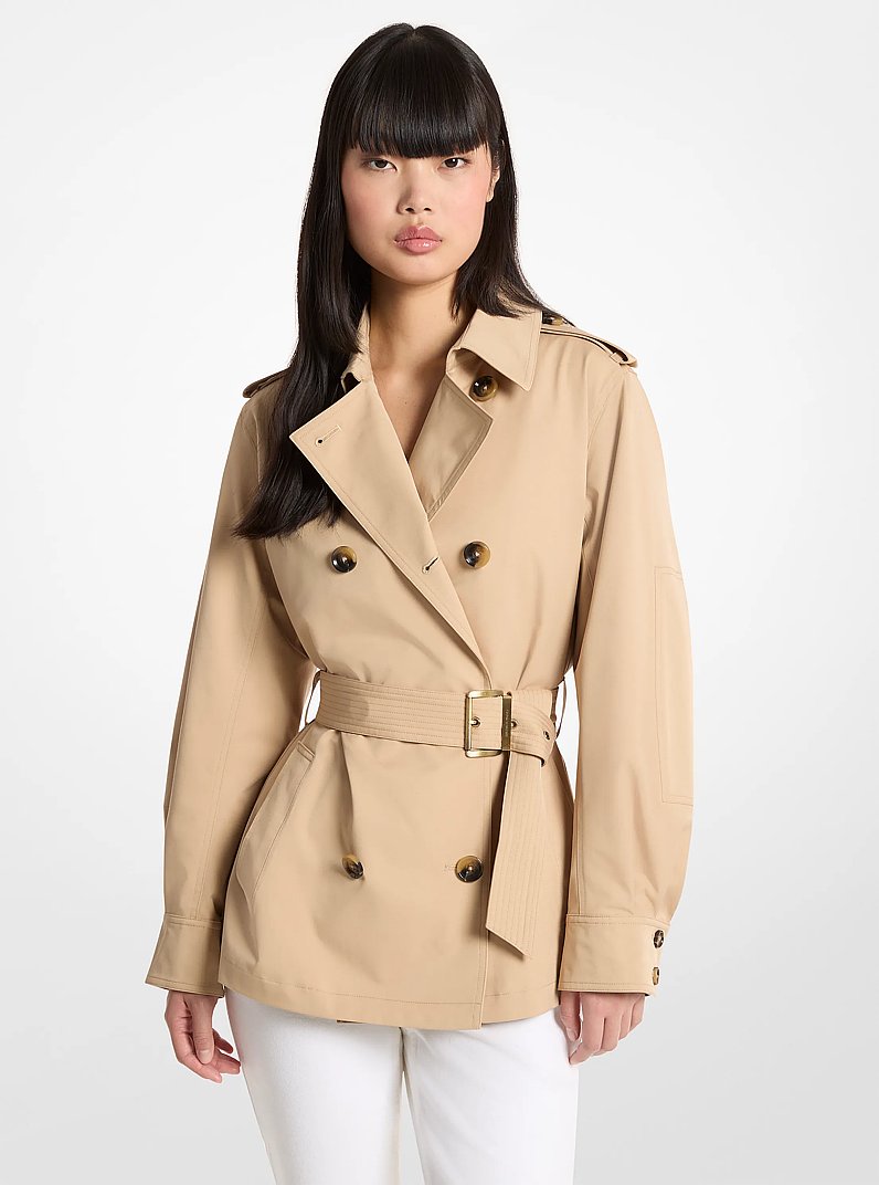 Cropped Woven Belted Trench Coat in KHAKI | Michael Kors