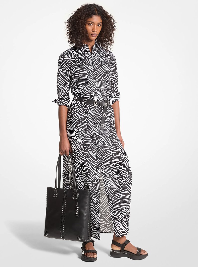 Zebra Print Organic Cotton Lawn Shirtdress in BLACK/WHITE | Michael Kors