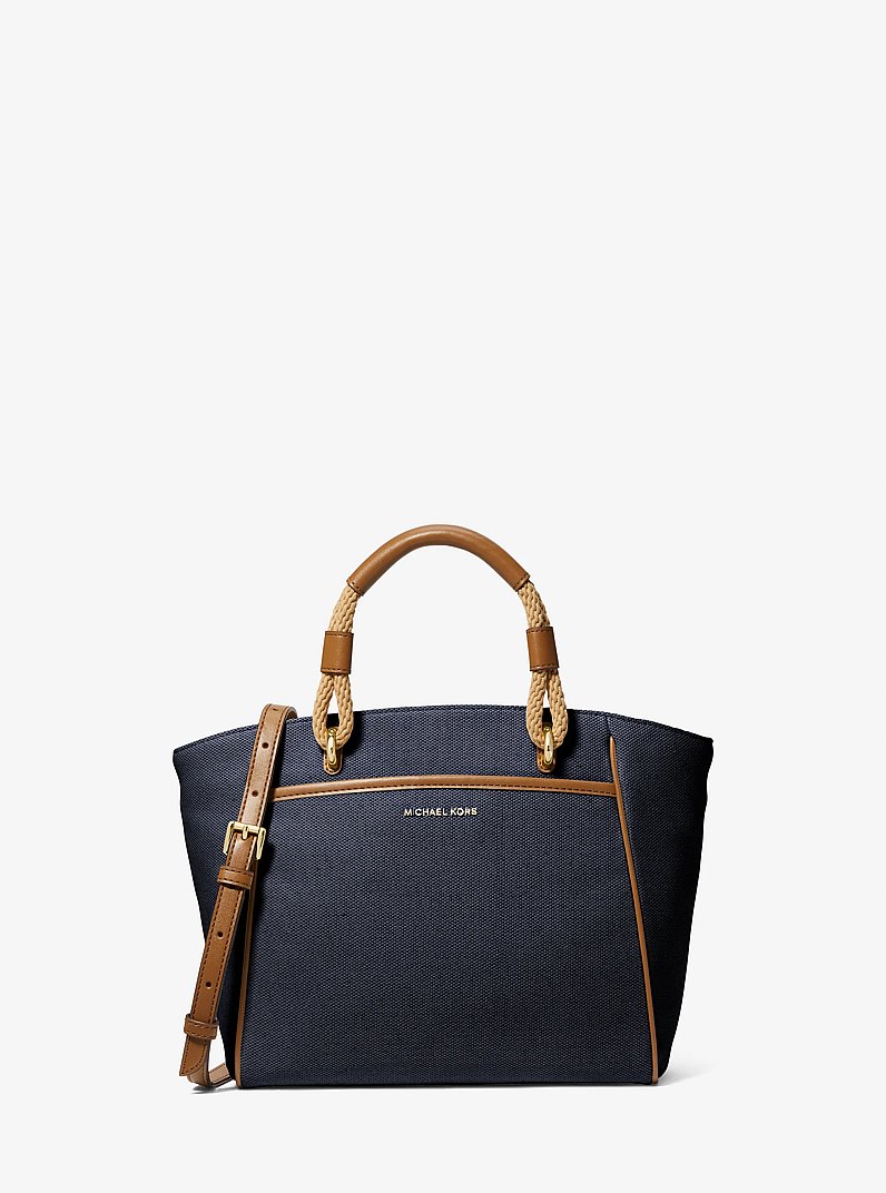 Talia Small Cotton Canvas Tote Bag in NAVY MULTI | Michael Kors