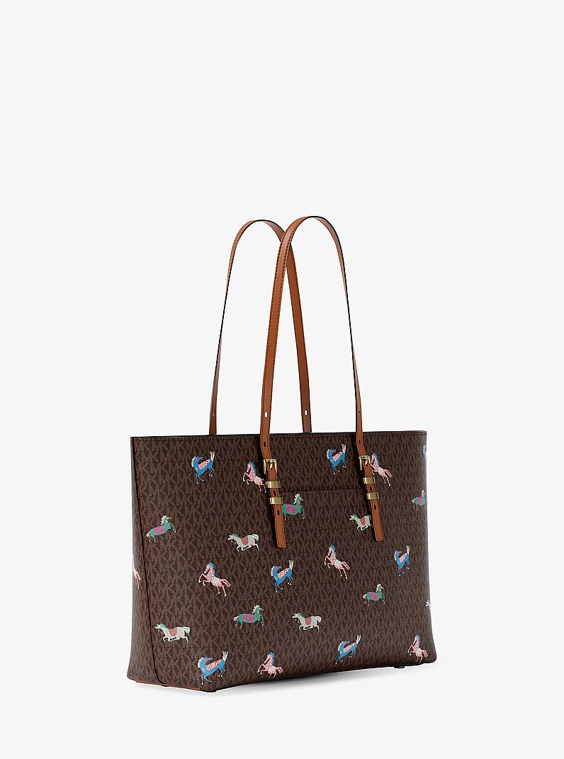 Quinn Large Signature Logo Tote Bag in BRN/ACORN | Michael Kors