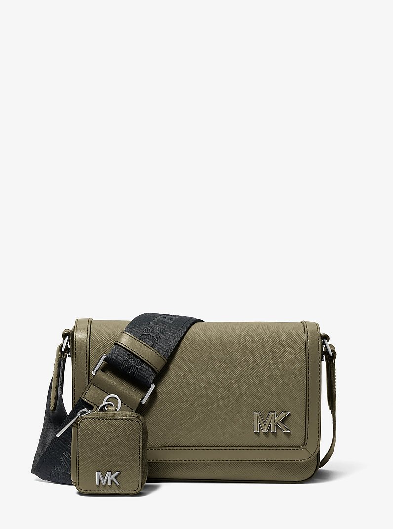 Edison Mini Crossgrain Leather Crossbody Bag with Pouch in SAFARI GREEN | Michael Kors
