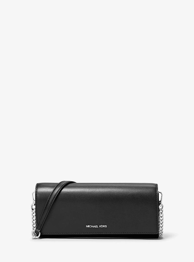 Jet Set Medium Leather Clutch in BLACK | Michael Kors