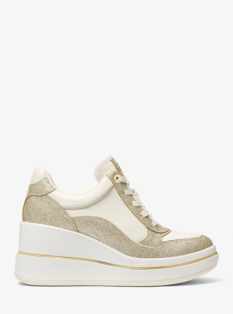 Emmy Signature Logo and Leather Wedge Trainer in PALE GOLD | Michael Kors