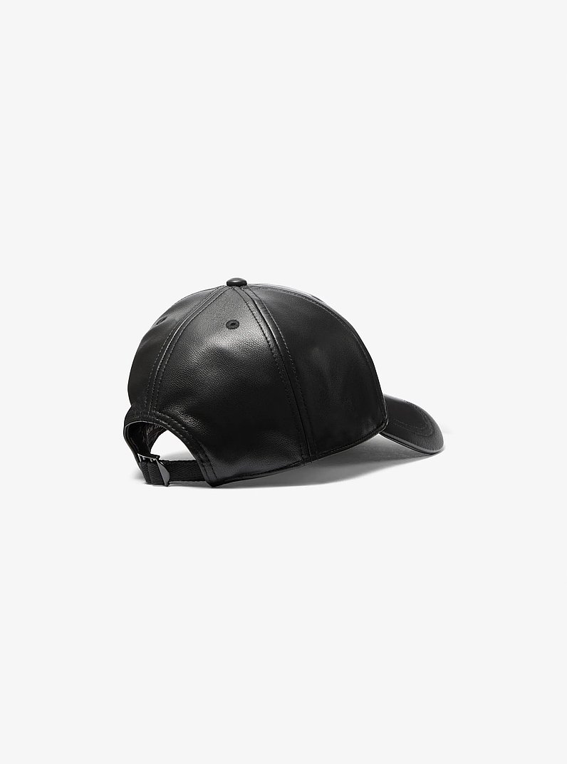 Leather Baseball Hat in BLACK | Michael Kors