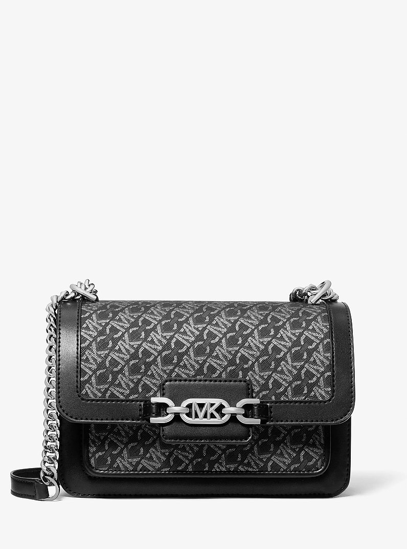 Heather Large Metallic Empire Signature Logo Shoulder Bag