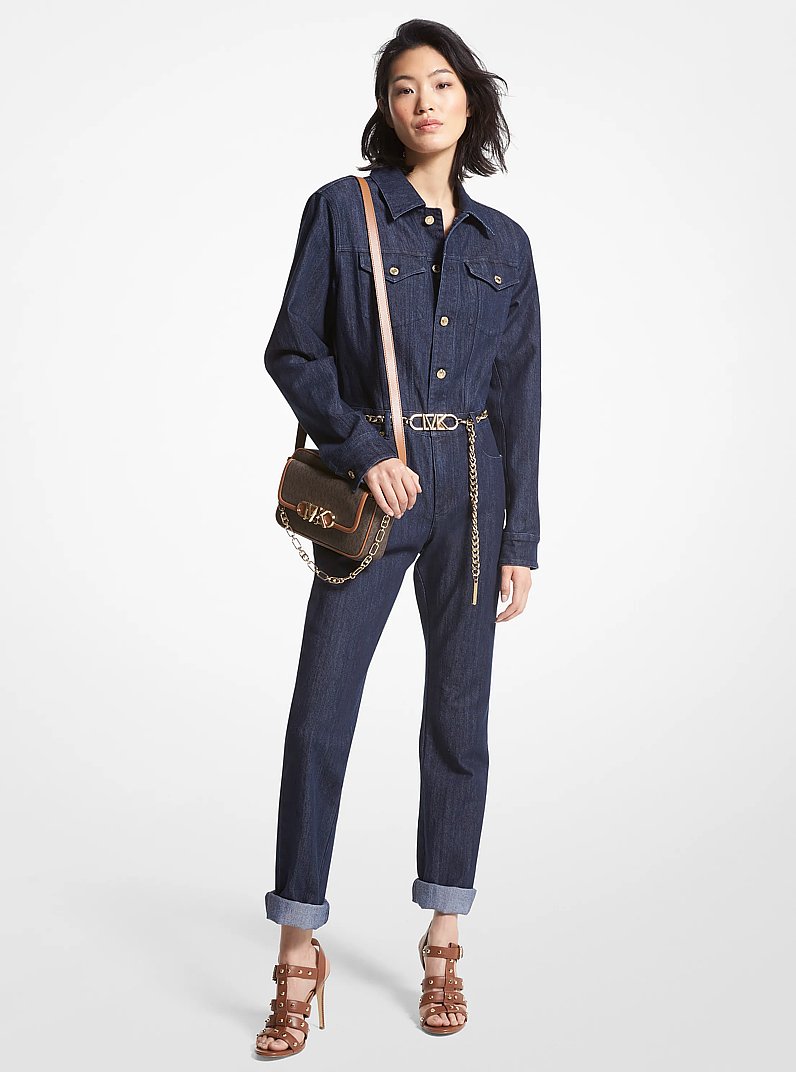 Belted Denim Jumpsuit in RINSE | Michael Kors
