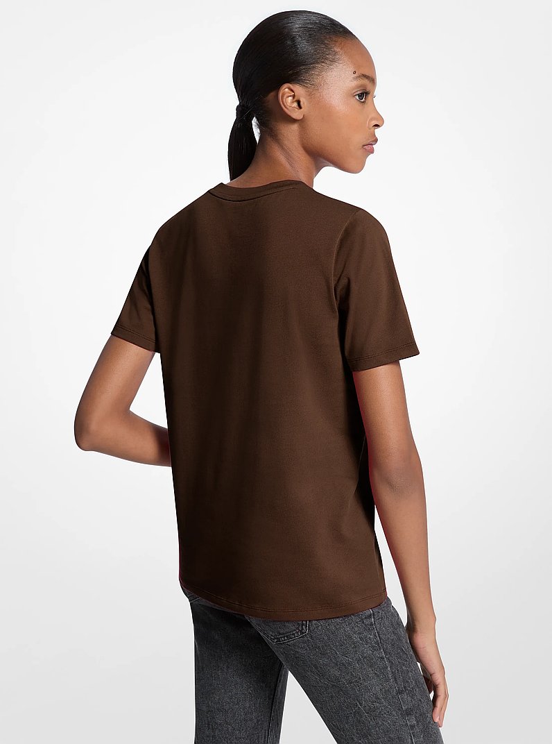 Sequined Logo Cotton T-Shirt in CHOCOLATE | Michael Kors