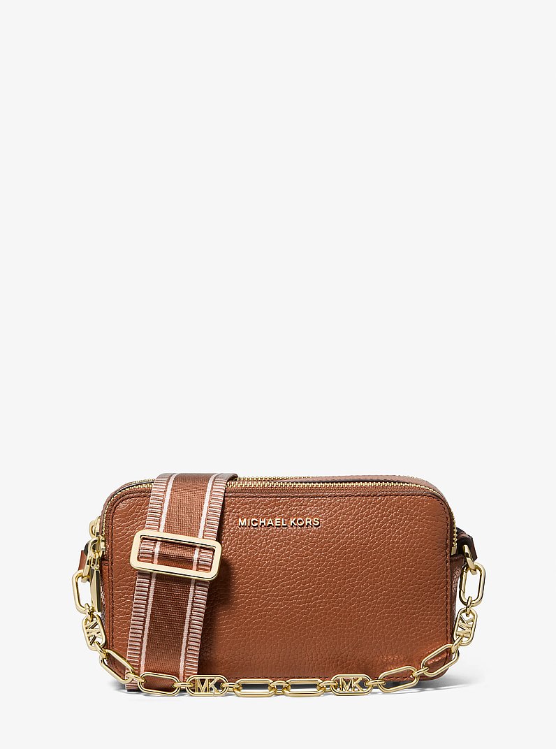 Jet Set Small Pebbled Leather Double Zip Camera Bag in LUGGAGE | Michael Kors