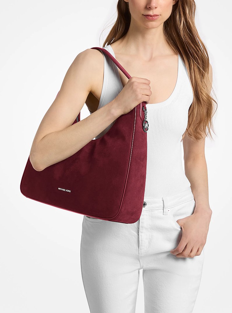 Nayla Medium Fringed Hobo Shoulder Bag in MAROON | Michael Kors