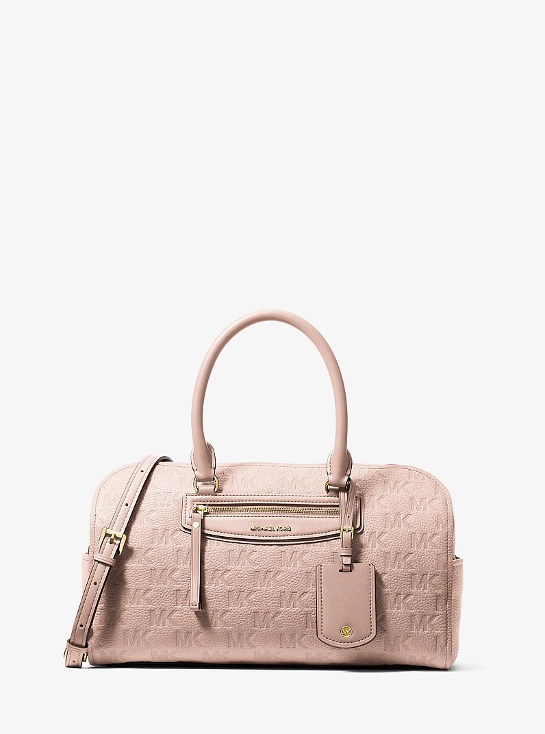 Jet Set Travel Medium Logo Embossed Leather Duffel Crossbody Bag in SOFT PINK | Michael Kors