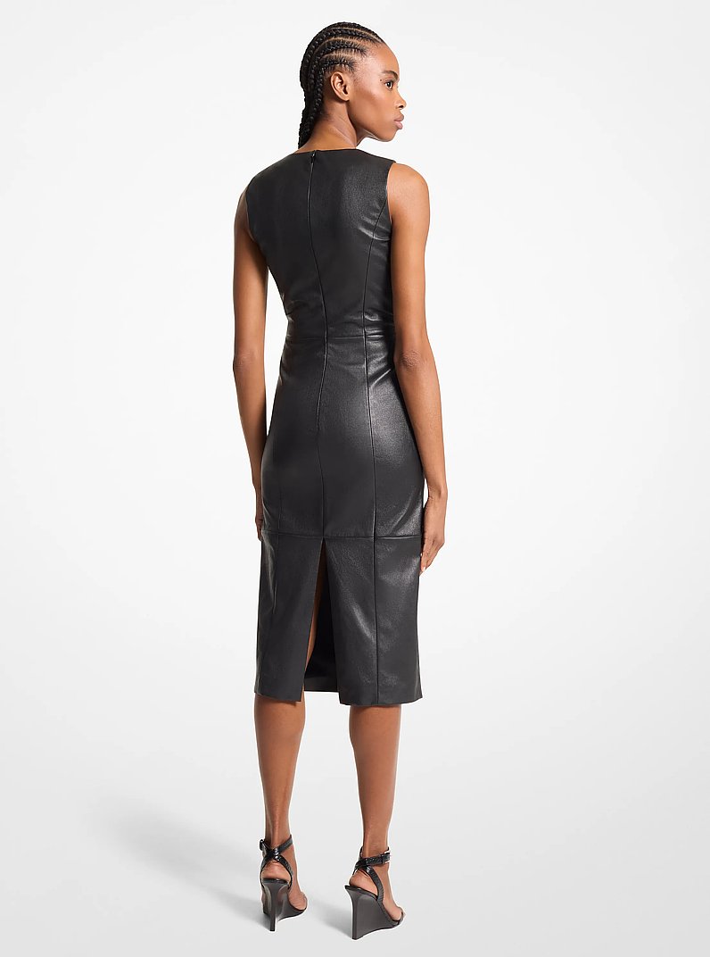 Leather Twist Front Sheath Dress in BLACK | Michael Kors