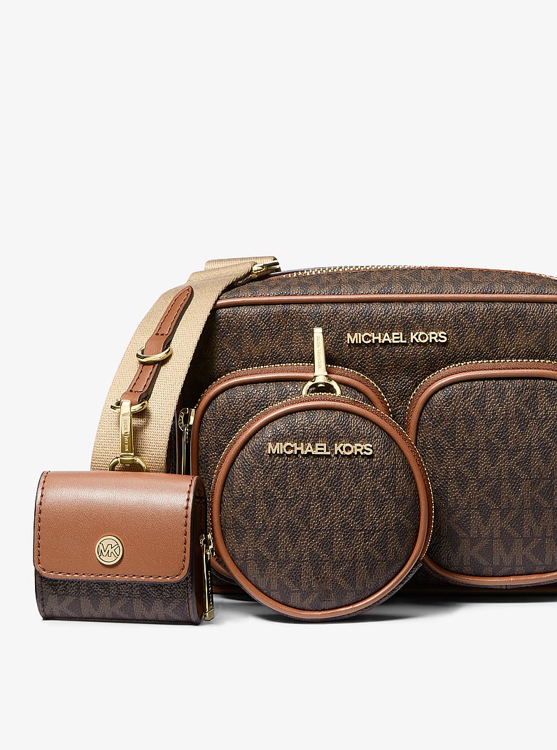 Jet Set Medium Signature Logo Crossbody Bag with Case for Apple Airpods Pro&reg; in BROWN | Michael Kors
