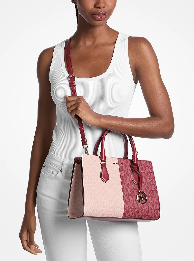 Sheila Medium Two-Tone Metallic Signature Logo Satchel in CHERRY MULTI | Michael Kors