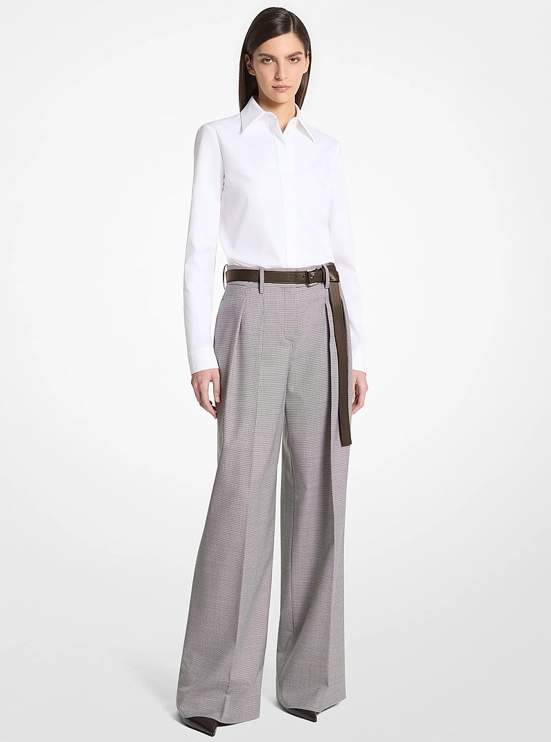 Dogtooth Stretch Wool Pleated Trousers in CHOCOLATE/WHITE | Michael Kors