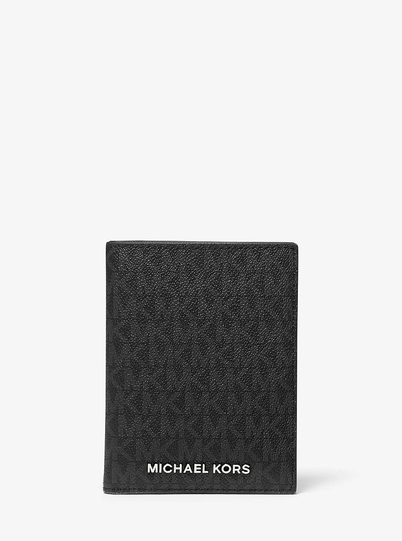 Jet Set Travel Medium Signature Logo Passport Case in BLACK | Michael Kors