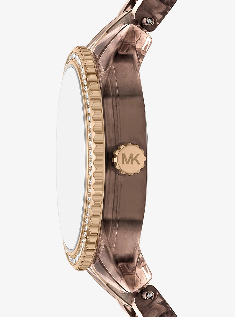Ritz Pav&eacute; Beige Gold-Tone and Acetate Watch in TAUPE | Michael Kors