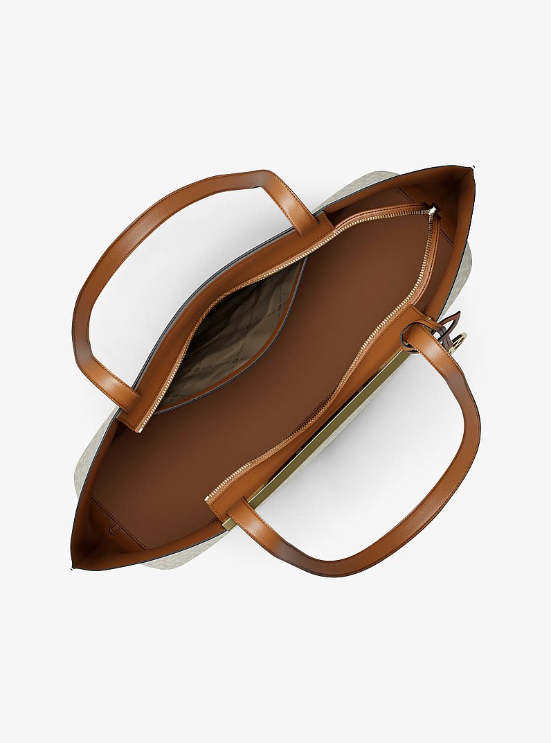Evelyn Large Signature Logo Tote Bag in VANILLA/ACORN | Michael Kors
