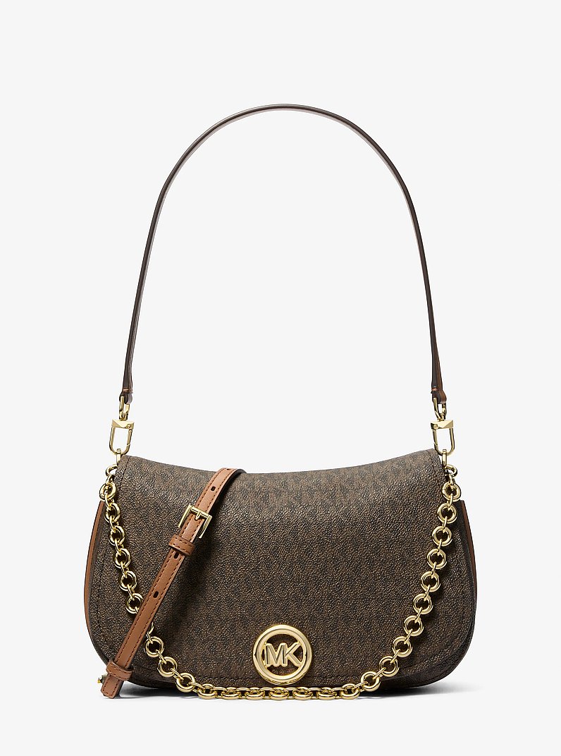 Wandelbare Schultertasche Nolita Medium mit Signature-Logomuster in BRN/EICHELBR | Michael Kors
