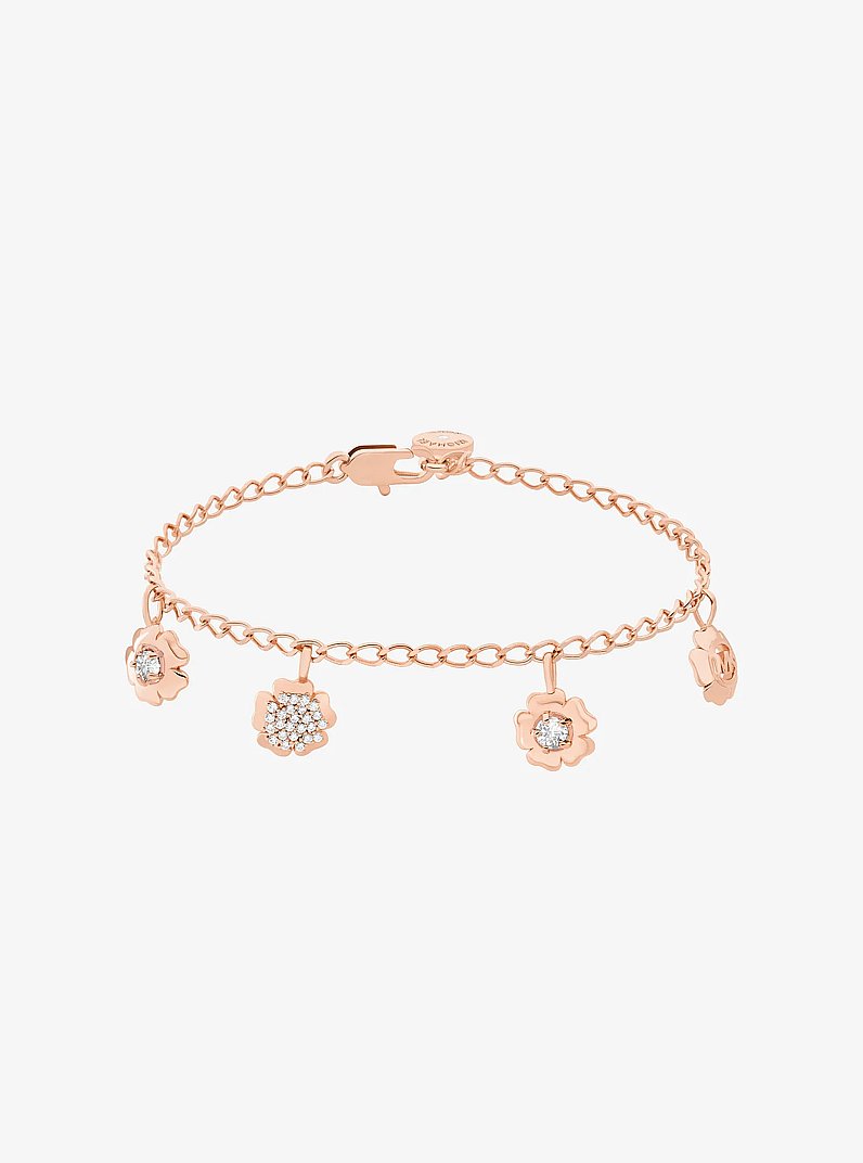 Pav&eacute; Flower Charm Bracelet and Stud Earrings Jewelry Set in ROSE GOLD | Michael Kors