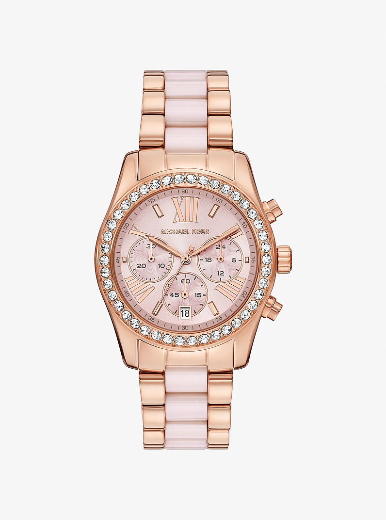 Lexington Pav&eacute; Pink-Tone and Ceramic Watch in ROSE GOLD/PINK | Michael Kors