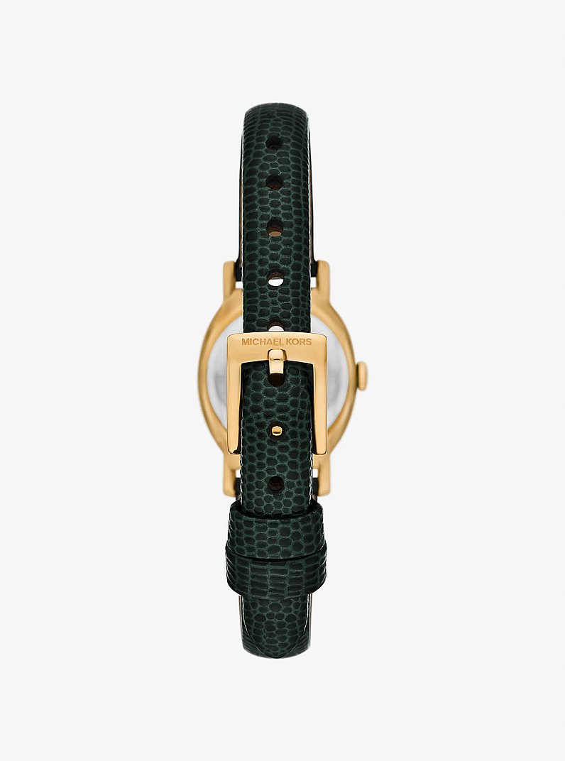 Petite Maude Gold-Tone and Lizard Embossed Leather Watch in GREEN | Michael Kors