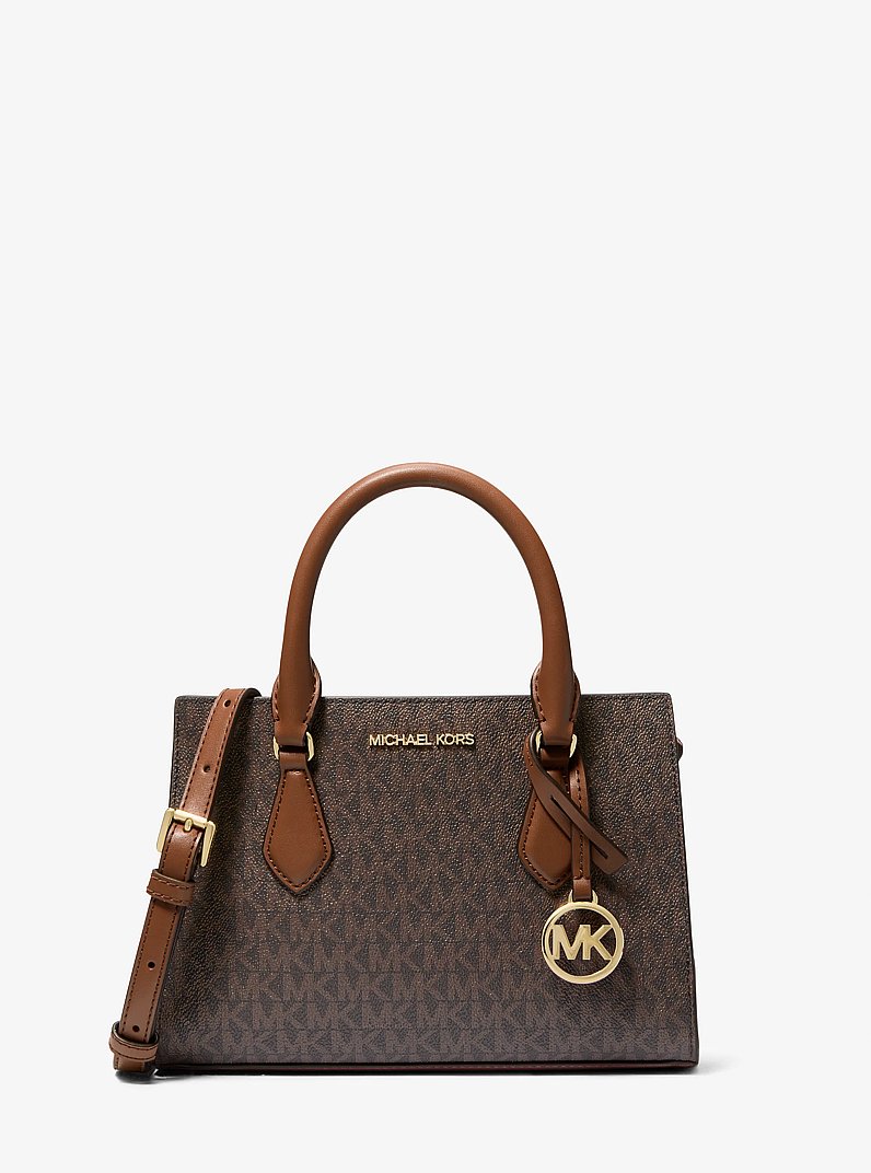 Sheila Small Signature Logo Satchel in BROWN | Michael Kors