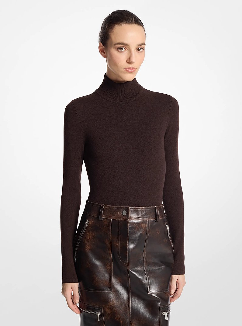 Stretch Cashmere Turtleneck Bodysuit in CHOCOLATE | Michael Kors