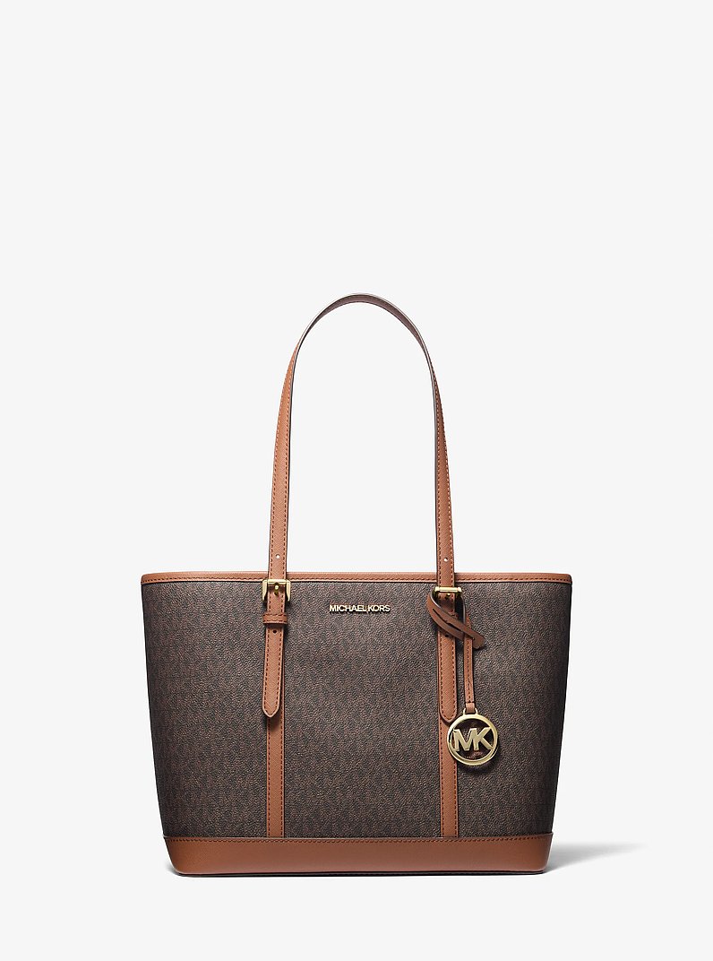 Jet Set Travel Small Logo Top-Zip Tote Bag in BROWN | Michael Kors