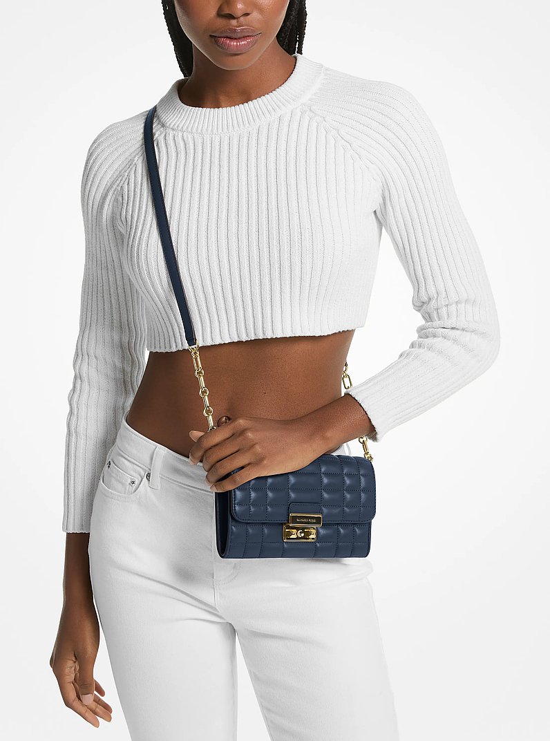 Tribeca Leather Convertible Crossbody Bag in NAVY | Michael Kors